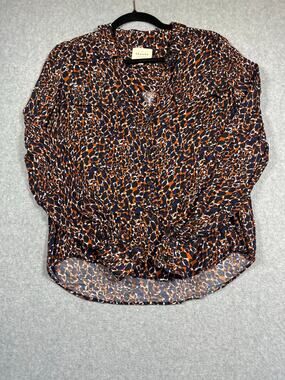 Sézane Leopard Print Button-Down Blouse Women's FR 36 (US 4) Long Sleeve